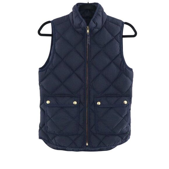 J.Crew Quilted Down Puffer Vest Women's XXS Navy Blue Classic Timeless Academia - Picture 1 of 14